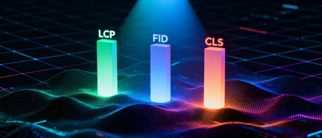 Grafiek met LCP, FID en CLS statistieken