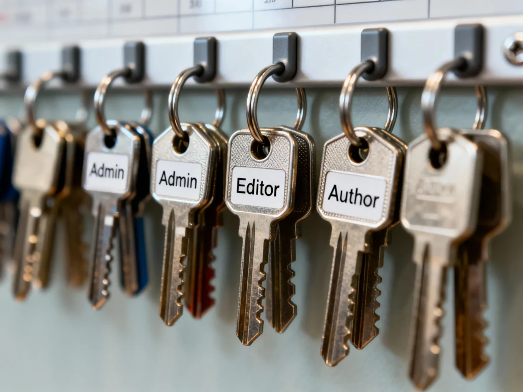 Sleutels met labels Admin, Editor en Author