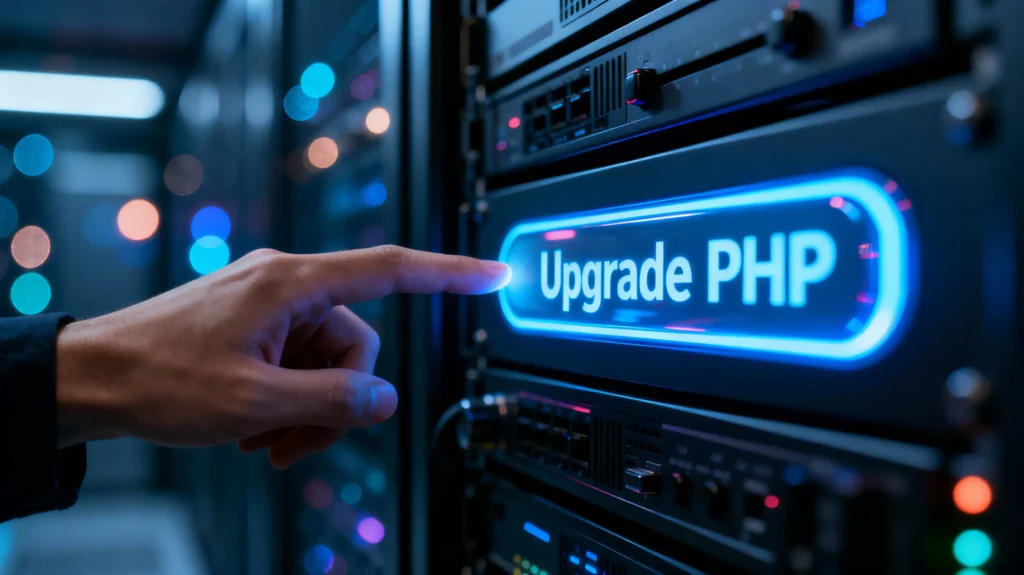 Hand drukt op Upgrade PHP-knop in serverrack